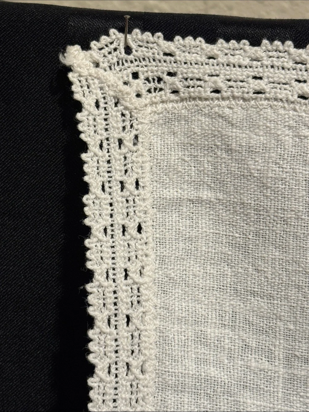 Hand Embroidered Linen Dresser or Table Runner with Blue Rose Motif